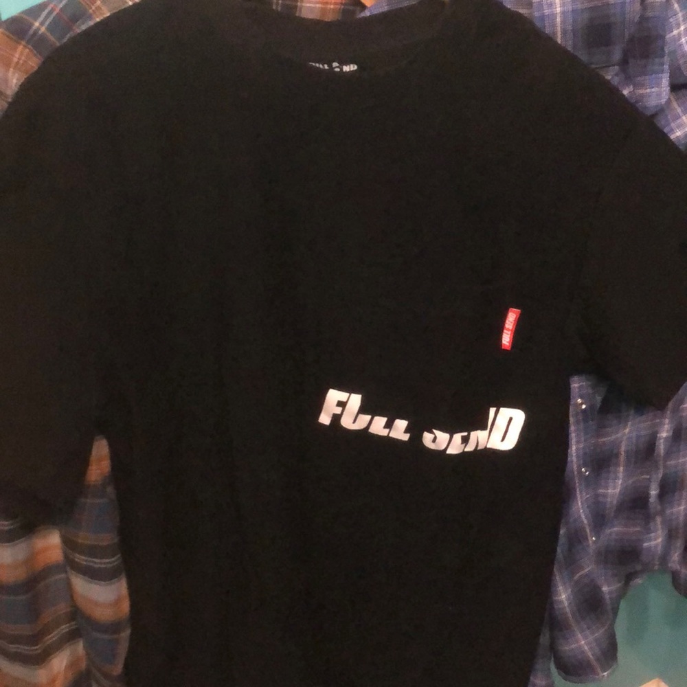 FULLSEND. black FULLSEND shirt with white FULLSEND logo across